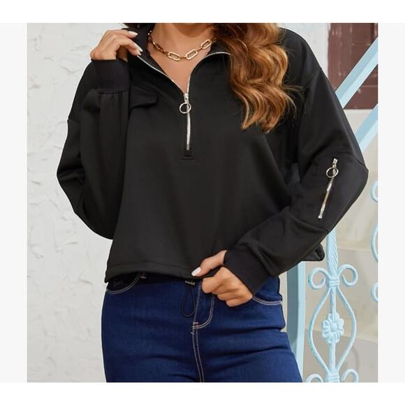 SILKWORLD Womens Active Cropped Quarter Zip Pullover, Size Large - Picture 2 of 4